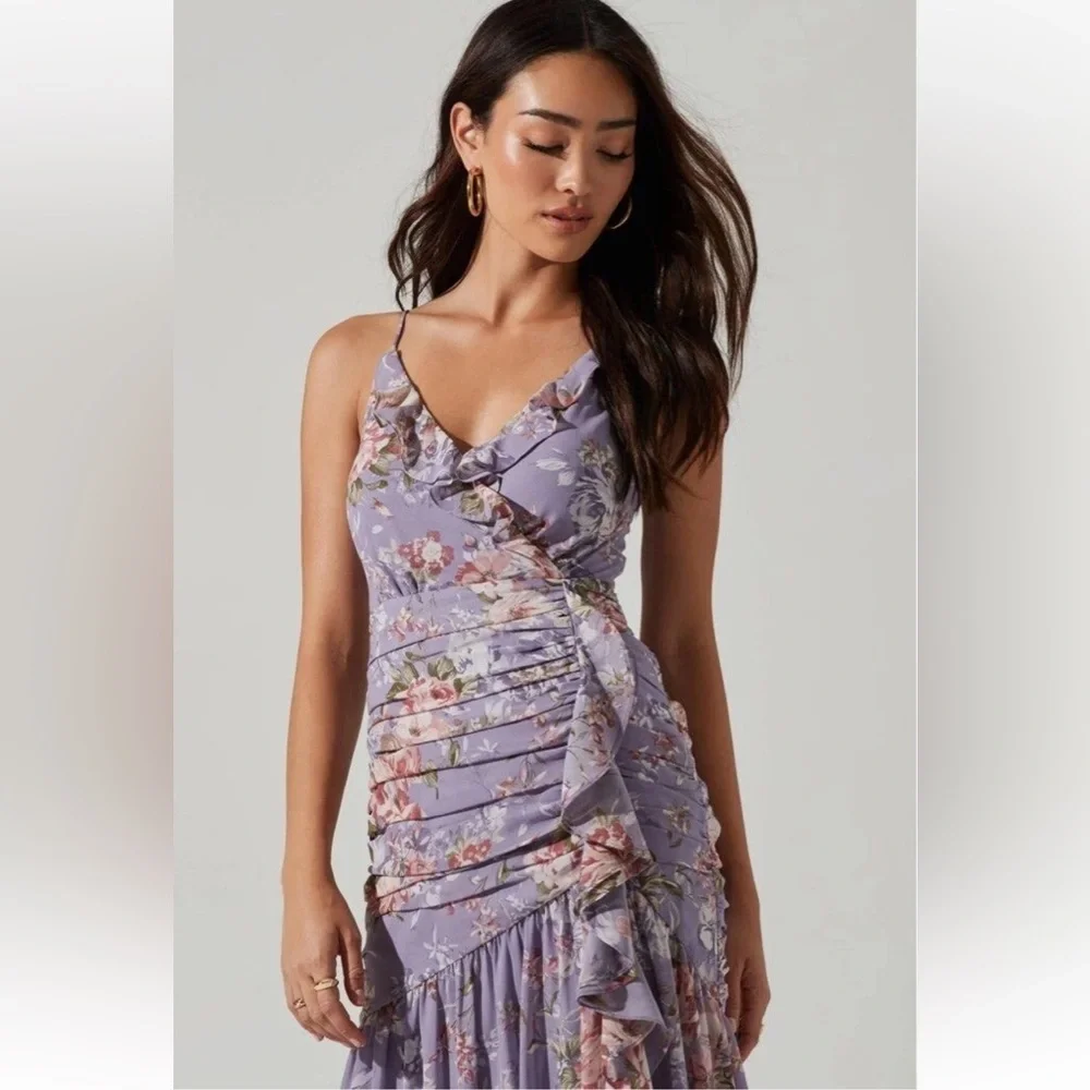 Free People ASTR The Label Kiana Floral Ruched Midi Dress Size XS - Picture 2 of 12